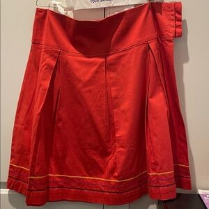 George Red Circle Skirt with Contrasting Hem Stripes